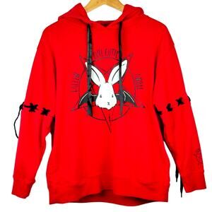 Listen Flavor Red lace-up hoodie one size harajuku goth creepy cute e-girl